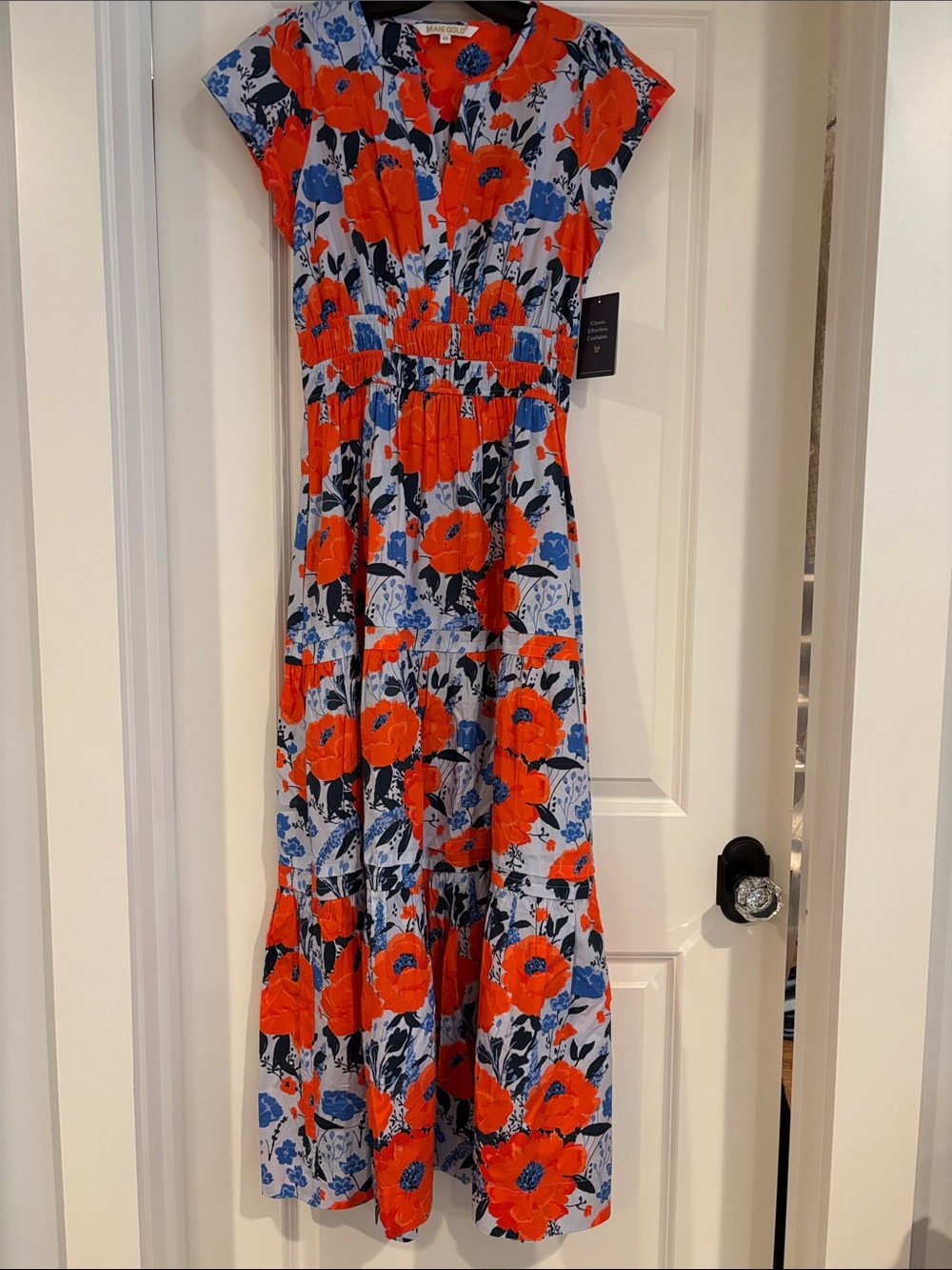 MAHI GOLD Orange & Blue Floral Tiered Maxi Dress